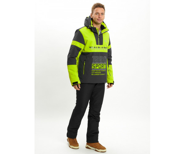 Горнолыжный костюм анорак мужской зеленого цвета 077024Z