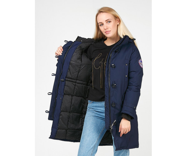 Женская зимняя парка темно-синего цвета 1806TS