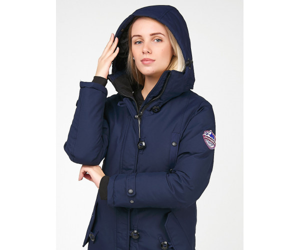 Женская зимняя парка темно-синего цвета 1806TS