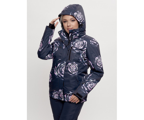 Горнолыжный костюм женский темно-синего цвета 7080TS