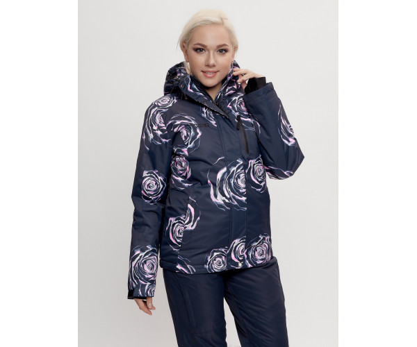 Горнолыжный костюм женский темно-синего цвета 7080TS