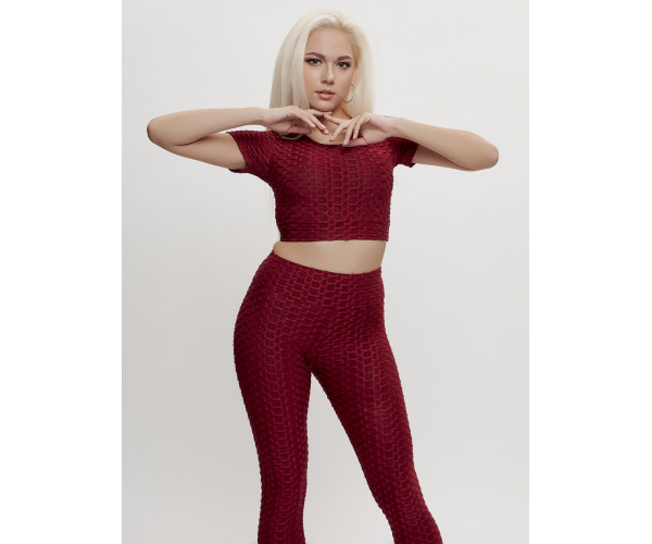 Костюм для фитнеса женский бордового цвета 2001Bo
