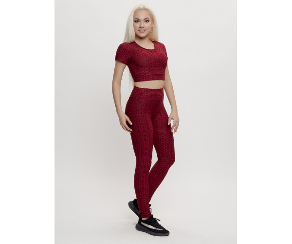 Костюм для фитнеса женский бордового цвета 2001Bo