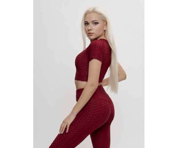 Костюм для фитнеса женский бордового цвета 2001Bo