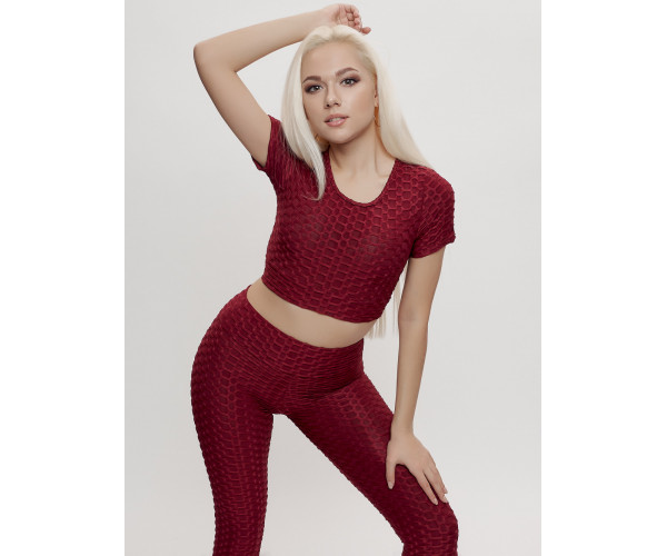 Костюм для фитнеса женский бордового цвета 2001Bo