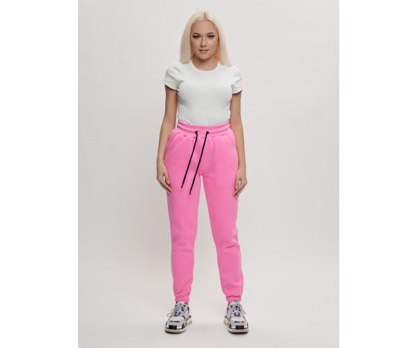 Джоггеры женские на флисе зимние розового цвета 1097R