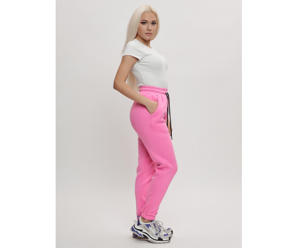 Джоггеры женские на флисе зимние розового цвета 1097R