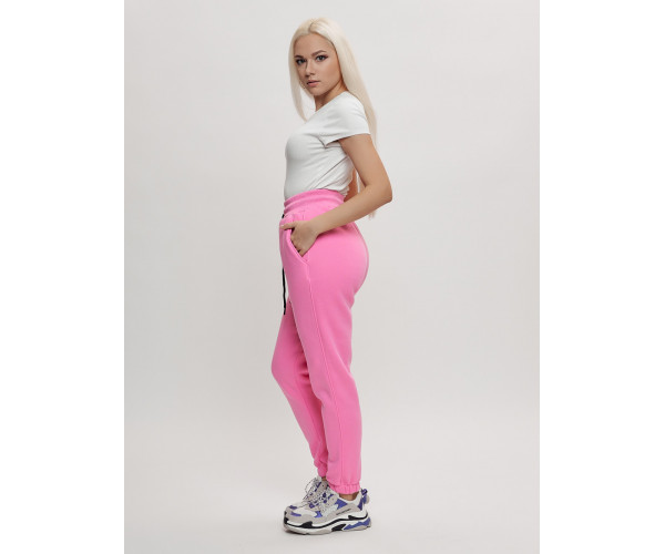 Джоггеры женские на флисе зимние розового цвета 1097R