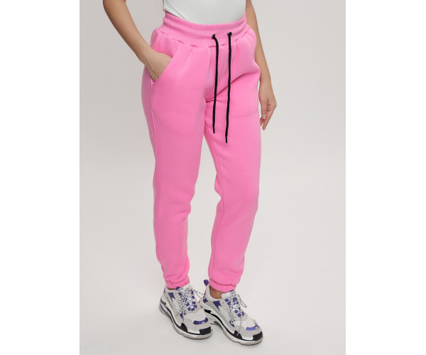 Джоггеры женские на флисе зимние розового цвета 1097R