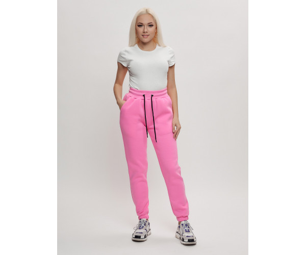 Джоггеры женские на флисе зимние розового цвета 1097R
