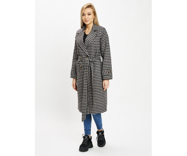 Пальто демисезонное черно-белого цвета 42123ChB