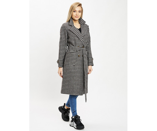 Пальто демисезонное черно-белого цвета 42123ChB