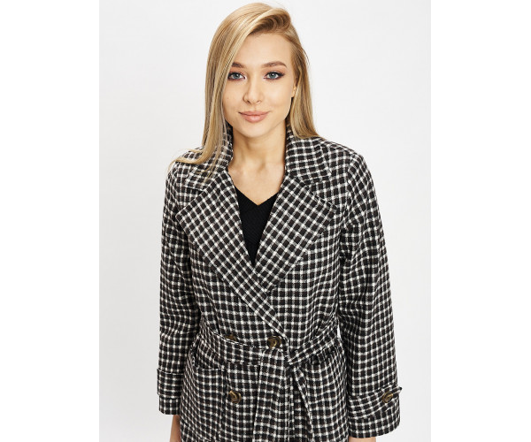 Пальто демисезонное черно-белого цвета 42123ChB