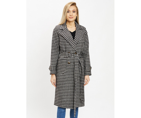 Пальто демисезонное черно-белого цвета 42123ChB