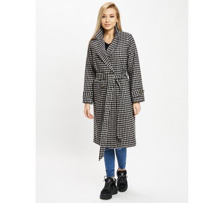 Пальто демисезонное черно-белого цвета 42123ChB