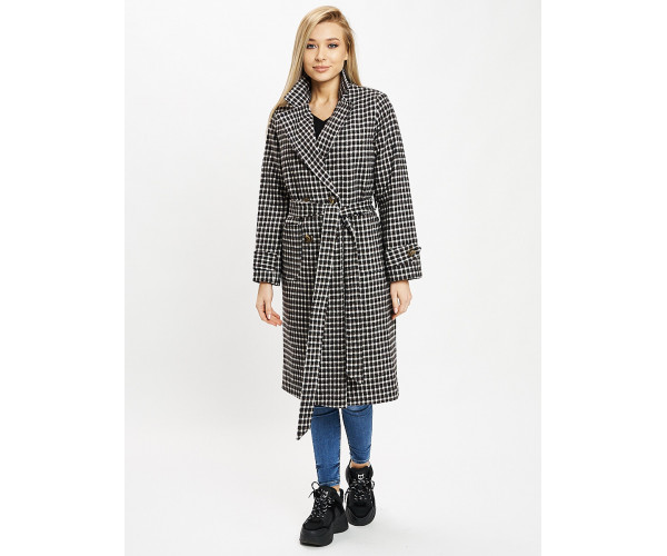Пальто демисезонное черно-белого цвета 42123ChB