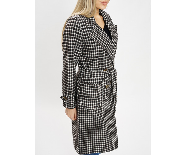 Пальто демисезонное черно-белого цвета 42123ChB