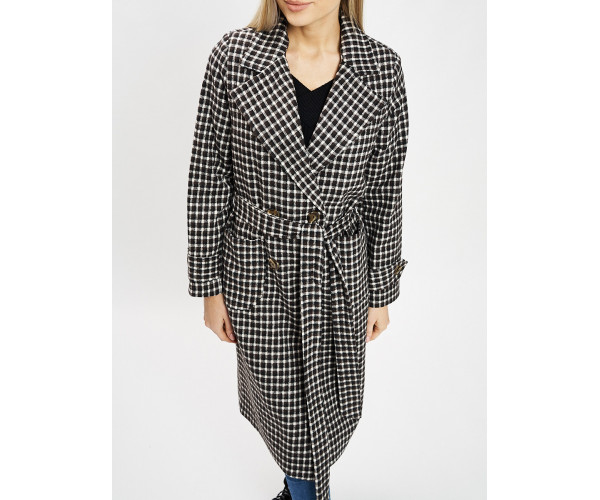 Пальто демисезонное черно-белого цвета 42123ChB