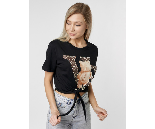 Топ футболка женская черного цвета 06022Ch