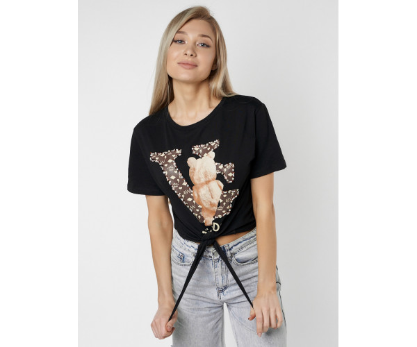Топ футболка женская черного цвета 06022Ch