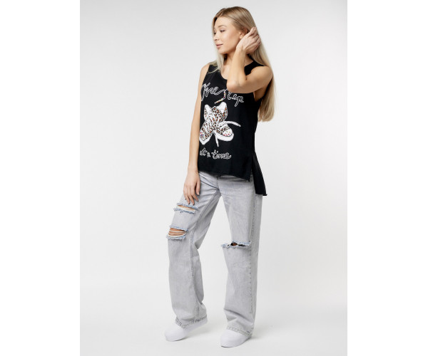 Футболка без рукавов женская черного цвета 8210Ch