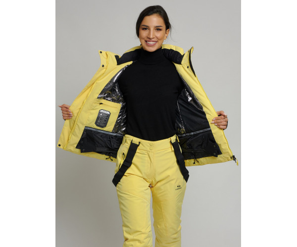 Горнолыжный костюм женский желтого цвета 77039J