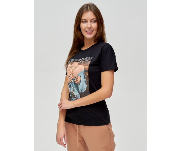 Женские футболки с принтом черного цвета 1601Ch