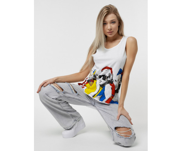 Футболка без рукавов женская белого цвета 8245Bl