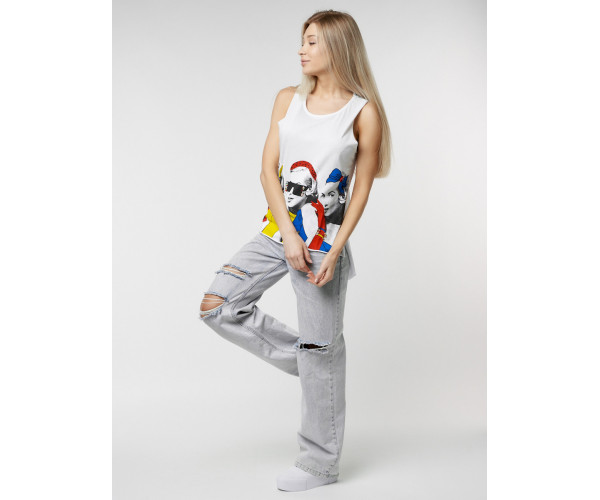 Футболка без рукавов женская белого цвета 8245Bl