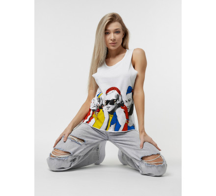 Футболка без рукавов женская белого цвета 8245Bl