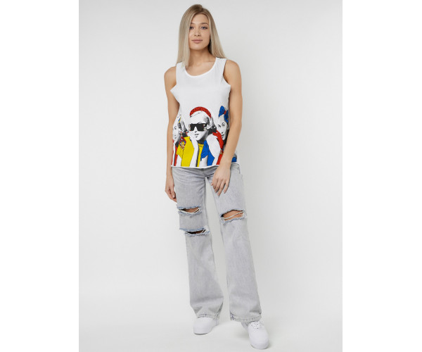 Футболка без рукавов женская белого цвета 8245Bl