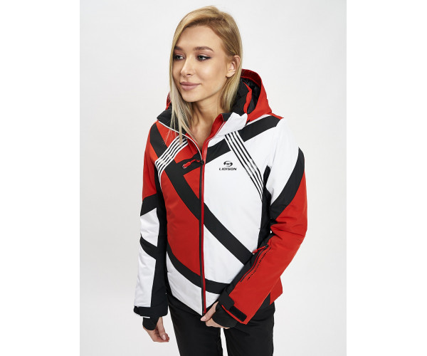 Горнолыжная куртка женская красного цвета 77031Kr