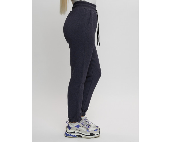 Джоггеры женские на флисе зимние темно-синего цвета 1097TS