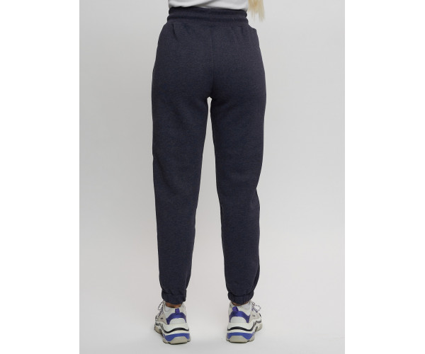 Джоггеры женские на флисе зимние темно-синего цвета 1097TS