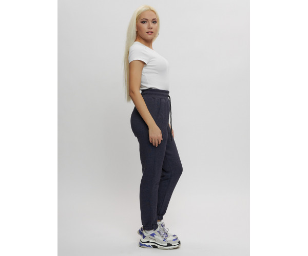 Джоггеры женские на флисе зимние темно-синего цвета 1097TS
