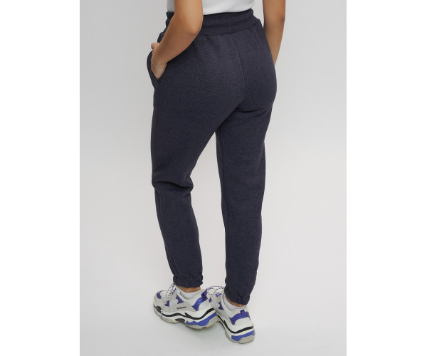Джоггеры женские на флисе зимние темно-синего цвета 1097TS
