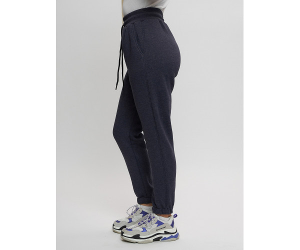 Джоггеры женские на флисе зимние темно-синего цвета 1097TS