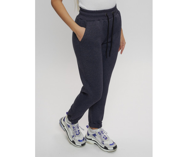 Джоггеры женские на флисе зимние темно-синего цвета 1097TS