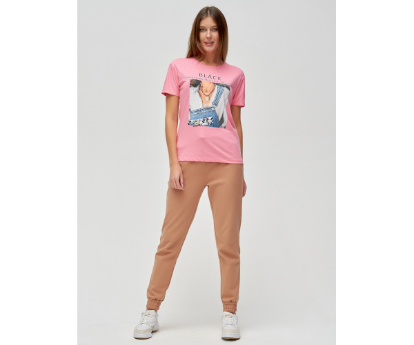 Женские футболки с принтом розового цвета 1614R