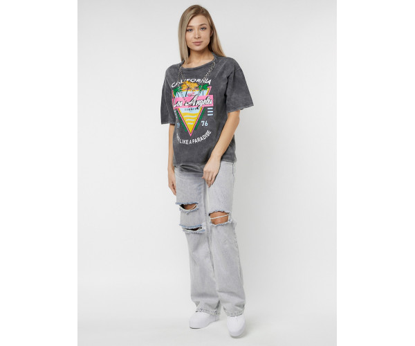 Женские футболки с принтом серого цвета 76015Sr