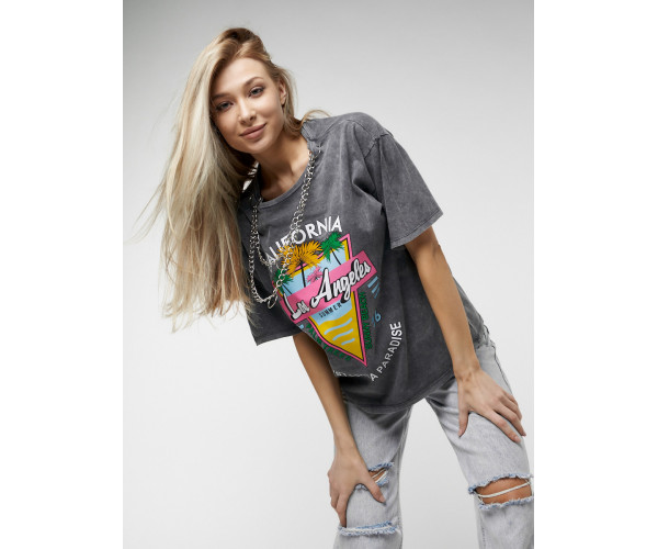 Женские футболки с принтом серого цвета 76015Sr