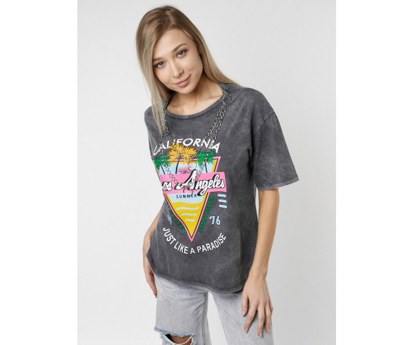 Женские футболки с принтом серого цвета 76015Sr