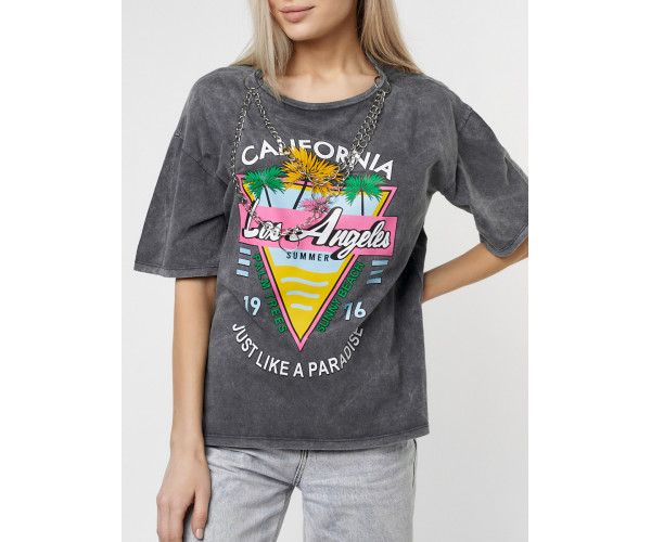 Женские футболки с принтом серого цвета 76015Sr