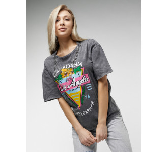 Женские футболки с принтом серого цвета 76015Sr