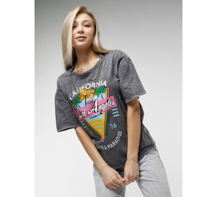 Женские футболки с принтом серого цвета 76015Sr