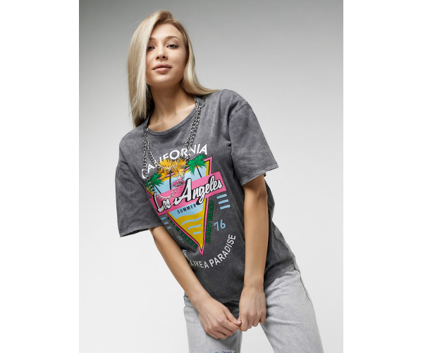 Женские футболки с принтом серого цвета 76015Sr