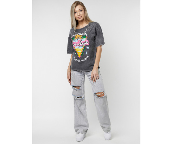 Женские футболки с принтом серого цвета 76015Sr