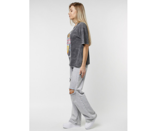 Женские футболки с принтом серого цвета 76015Sr