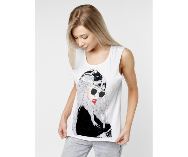 Футболка без рукавов женская белого цвета 8252Bl