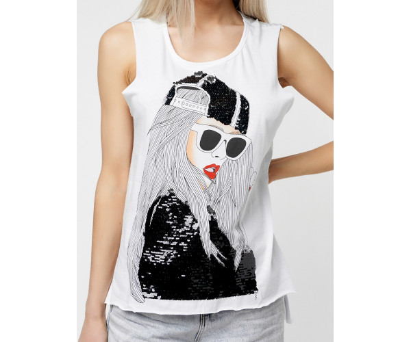 Футболка без рукавов женская белого цвета 8252Bl